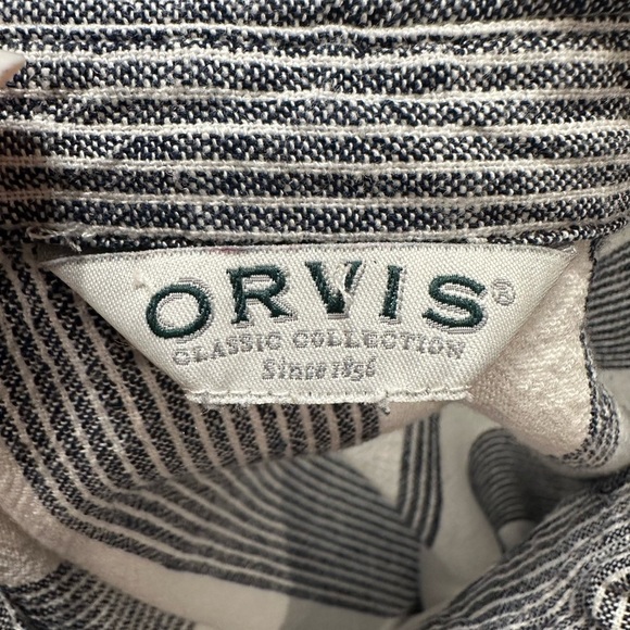 Orvis Women’s XXL Oversized Linen Blend Striped Button Shirt Blue White - Picture 8 of 8